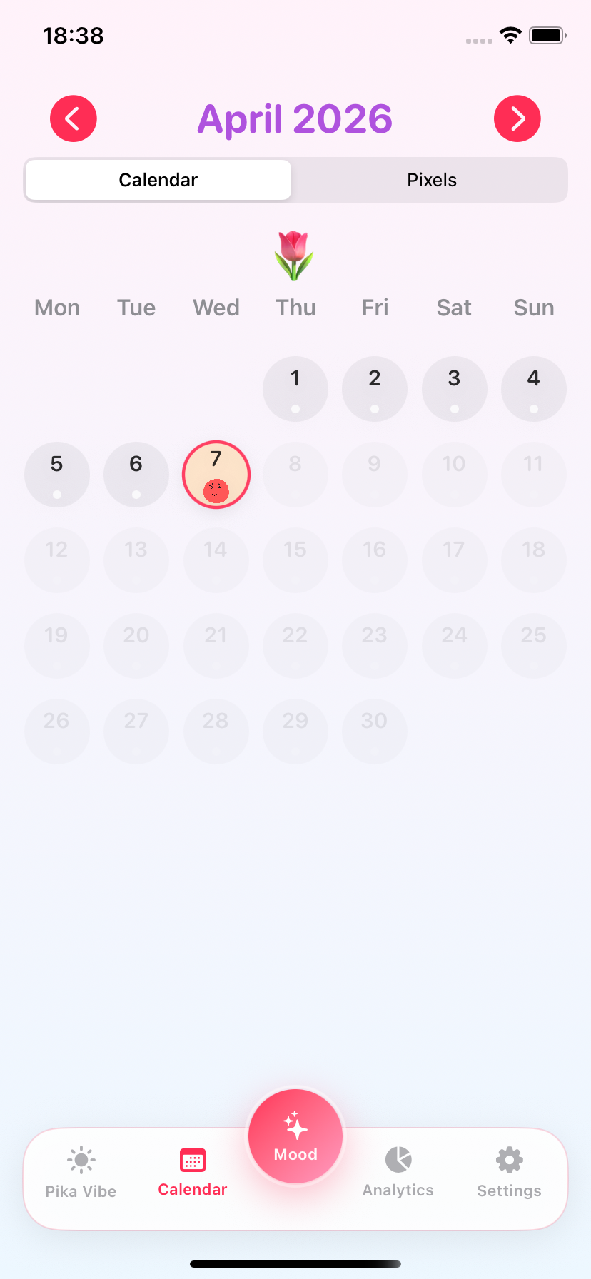 Calendar history screen